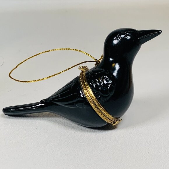 Black Crow Raven Porcelain Hinged Surprise Gift Trinket Box Christmas Ornament - Picture 8 of 9